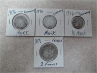 1871 Silver 2 Francs 2 1876 German Marks &