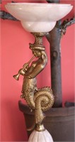 A METAL AND ALABASTER STAND WITH FIGURAL MERMAID