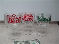 Vintage Pepsi & Mountain Dew Glass Goblets