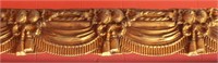 AN ANTIQUE VALANCE W/HIGHLY EMBOSSED BRASS DESIGNS