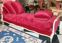 A LOUIS XV STYLE PAINTED DAYBED IN RED MOHAIR