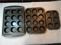 (3)Muffin Pans 12 & 6 Cups