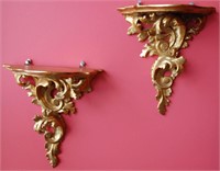 A PAIR VENETIAN GILDED WOOD ROCOCO STYLE SHELVES