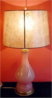 A GOOD FRENCH PINK OPALINE GLASS TABLE LAMP
