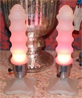 PAIR FROSTED GLASS ART DECO BOUDOIR BULLET LAMPS