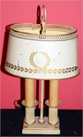 A VINTAGE TIN TOLE BUILLOTTE STYLE LAMP