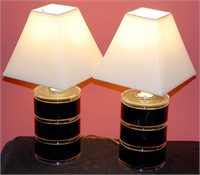 A PAIR OF OPTIQUE VINTAGE STACKED DISK TABLE LAMPS