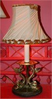 FIGURAL BRASS DOLPHINS TABLE LAMP W/ CUSTOM SHADE