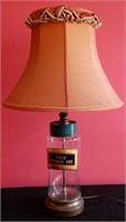 AN ANTIQUE TOLE LID APOTHECARY JAR TABLE LAMP