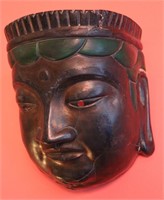 AN ANTIQUE CARVED AND PAINTED WOOD CHINESE MASK