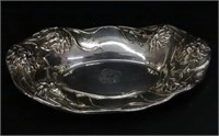 STERL. SILVER OVAL BOWL W/ FLORAL REPOUSSE BORDER