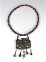 ANTIQUE CHINESE SILVER & CORAL NECKLACE