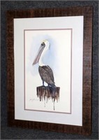 Framed Pelican Art w/ Signature