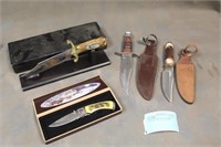 (2) WOLF DECORATIVE KNIVES, CHIPAWAY KNIFE, AND