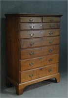 NEW ENG. 18THC. CHIPPENDALE 7 DR. MAPLE TALL CHEST