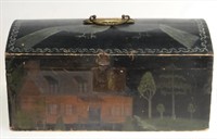 19THC. DOME TOP PAINT DECORATED BOX