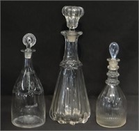 3 EARLY 19THC. HAND BLOWN DECANTERS