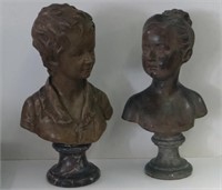 2 TERRA COTTA BUSTS AFTER HOUDON