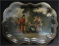 HAND PAINTED SCENIC TOLEWARE TRAY 22 3/4" X 30 3/4