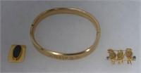 14K BIRD PIN W/ RUBY & SAPPHIRE ACCENT, 10K BANGLE