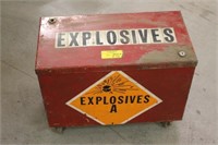 EXPLOSIVES A GUNPOWDER BOX ON CASTERS, APPROX