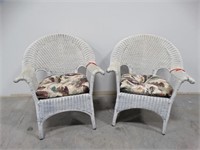 Pair of White Wicker Chairs w/Cushions