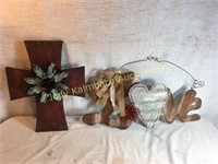 Wooden Cross and Tin Love Hanging Wall Decor