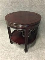 Carved Wood Round Top Parlor End Table