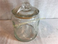 Heavy glass candy counter jar  has chip on lid