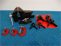 Small Mountable Vise & Assortment of Clamps
