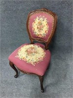 Antique Needlepoint Chair with Brass Rivets Decor