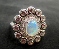 .925 Silver 1.62ct Fire Opal/CZ Ring