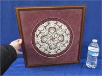 nicely framed round lace doily (floral design)