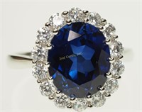 Sterling Silver Sapphire & Cubic Zirconia Ring