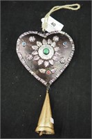 Vintage Heart Shaped Hanging Bell India 10"