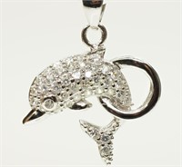 Sterling Silver Cubic Zirconia Dolphin Pendant