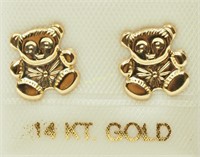 14K Yellow Gold Teddy Bear Earrings
