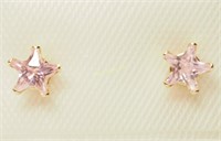 14K Gold Pink Cubic Zirconia Star Earrings