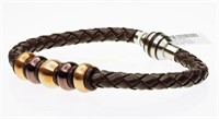 Stainless Steel Brown Leather Men's Bracelet