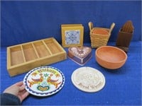wooden tray - trivets -jello mold -planter basket