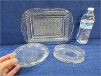 2 glass soap dishes & antique glass tray