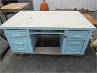 Rolling Antique Wooden Desk, 55" x 34" x 28"