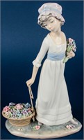 Retired Lladro Girl Pulling Basket of Flowers 5030