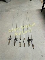 6 antique steel fishing rods