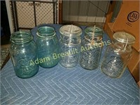 5 vintage quart canning jars