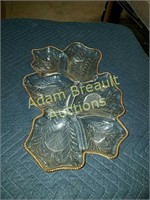 Ornate gold trim glass relish tray
