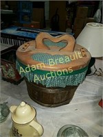 Decorative heart shape flip top sewing basket