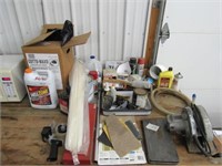 Loose Contents of Bench:  Tools, Paint, Chemicals