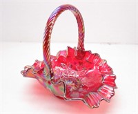 Signed, FENTON Berries RED Carnival Glass Basket