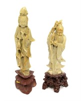Lot, carved oriental statues, 12" and 14"